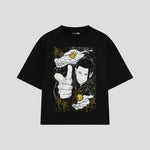 Playera streetwear premium de anime y gaming ExtraLife MX, corte boxy oversized drop shoulder heavyweight en color Deep Black y Off-White, moda urbana mexicana de culto.