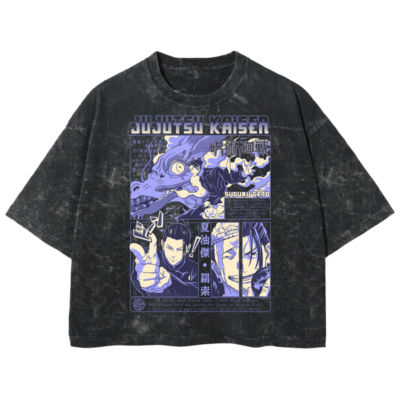 Playera streetwear premium de anime y gaming ExtraLife MX, corte boxy deluxe mineral wash heavyweight en color Acid Wash, moda urbana mexicana de culto.