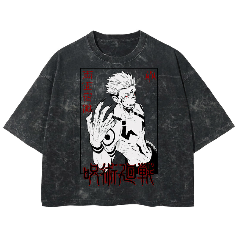 Playera streetwear premium de anime y gaming ExtraLife MX, corte boxy deluxe mineral wash heavyweight en color Acid Wash, moda urbana mexicana de culto.