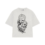 Playera streetwear premium de anime y gaming ExtraLife MX, corte boxy oversized drop shoulder heavyweight en color Deep Black y Off-White, moda urbana mexicana de culto.