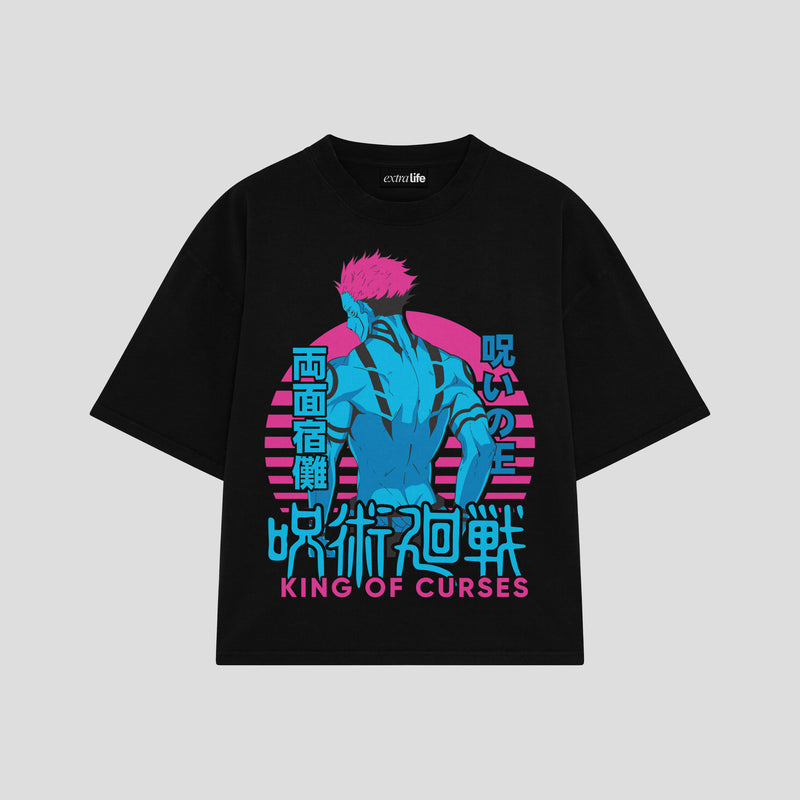 Playera streetwear premium de anime y gaming ExtraLife MX, corte boxy oversized drop shoulder heavyweight en color Deep Black y Off-White, moda urbana mexicana de culto.