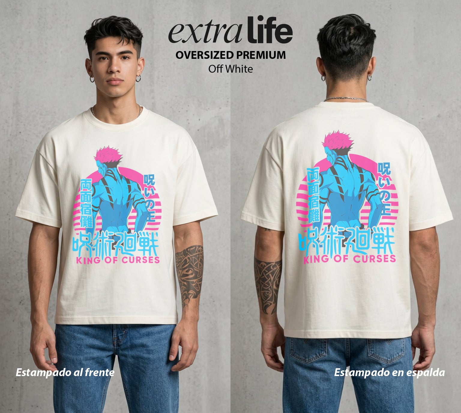 El Arte de las Maldiciones | Rey de Diez Manos #01938 - Playera Oversized Premium | Off White - Foto en modelo
