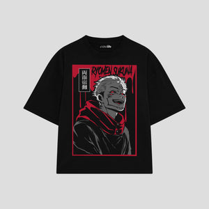 Playera streetwear premium de anime y gaming ExtraLife MX, corte boxy oversized drop shoulder heavyweight en color Deep Black y Off-White, moda urbana mexicana de culto.