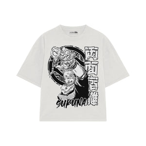 Playera streetwear premium de anime y gaming ExtraLife MX, corte boxy oversized drop shoulder heavyweight en color Deep Black y Off-White, moda urbana mexicana de culto.