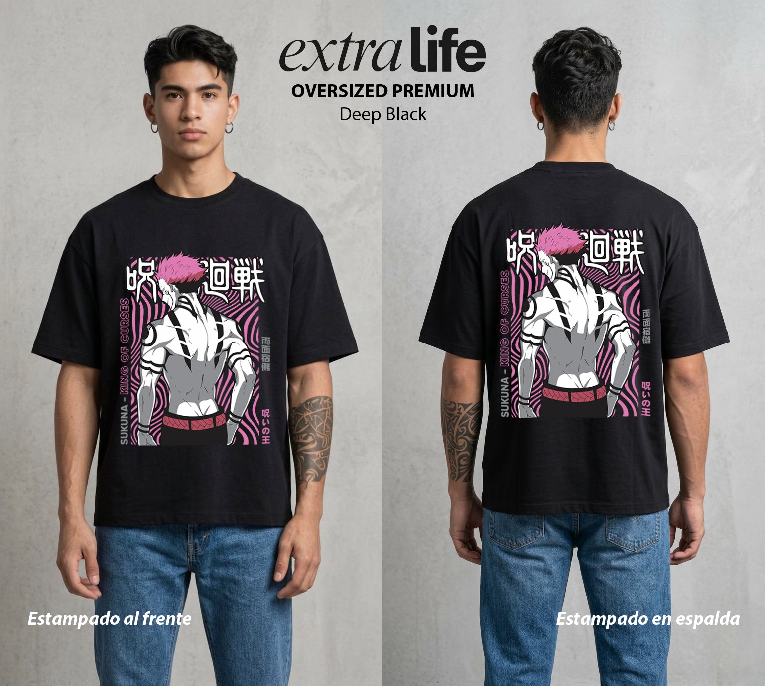 El Arte de las Maldiciones | Dedos del Rey #01942 - Playera Oversized Premium | Deep Black - Foto en modelo