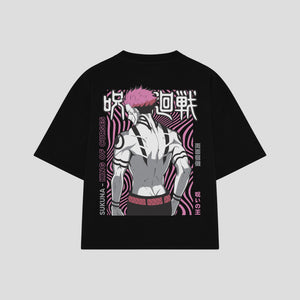 Playera streetwear premium de anime y gaming ExtraLife MX, corte boxy oversized drop shoulder heavyweight en color Deep Black y Off-White, moda urbana mexicana de culto.