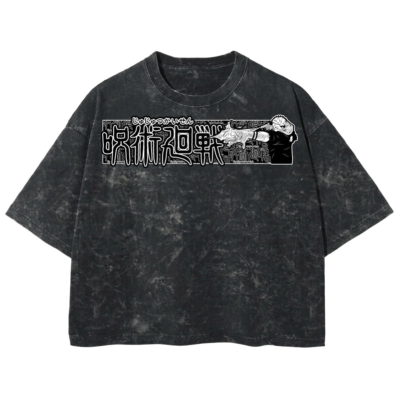 Playera streetwear premium de anime y gaming ExtraLife MX, corte boxy deluxe mineral wash heavyweight en color Acid Wash, moda urbana mexicana de culto.