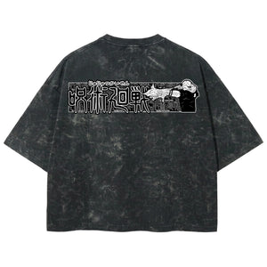Playera streetwear premium de anime y gaming ExtraLife MX, corte boxy deluxe mineral wash heavyweight en color Acid Wash, moda urbana mexicana de culto.
