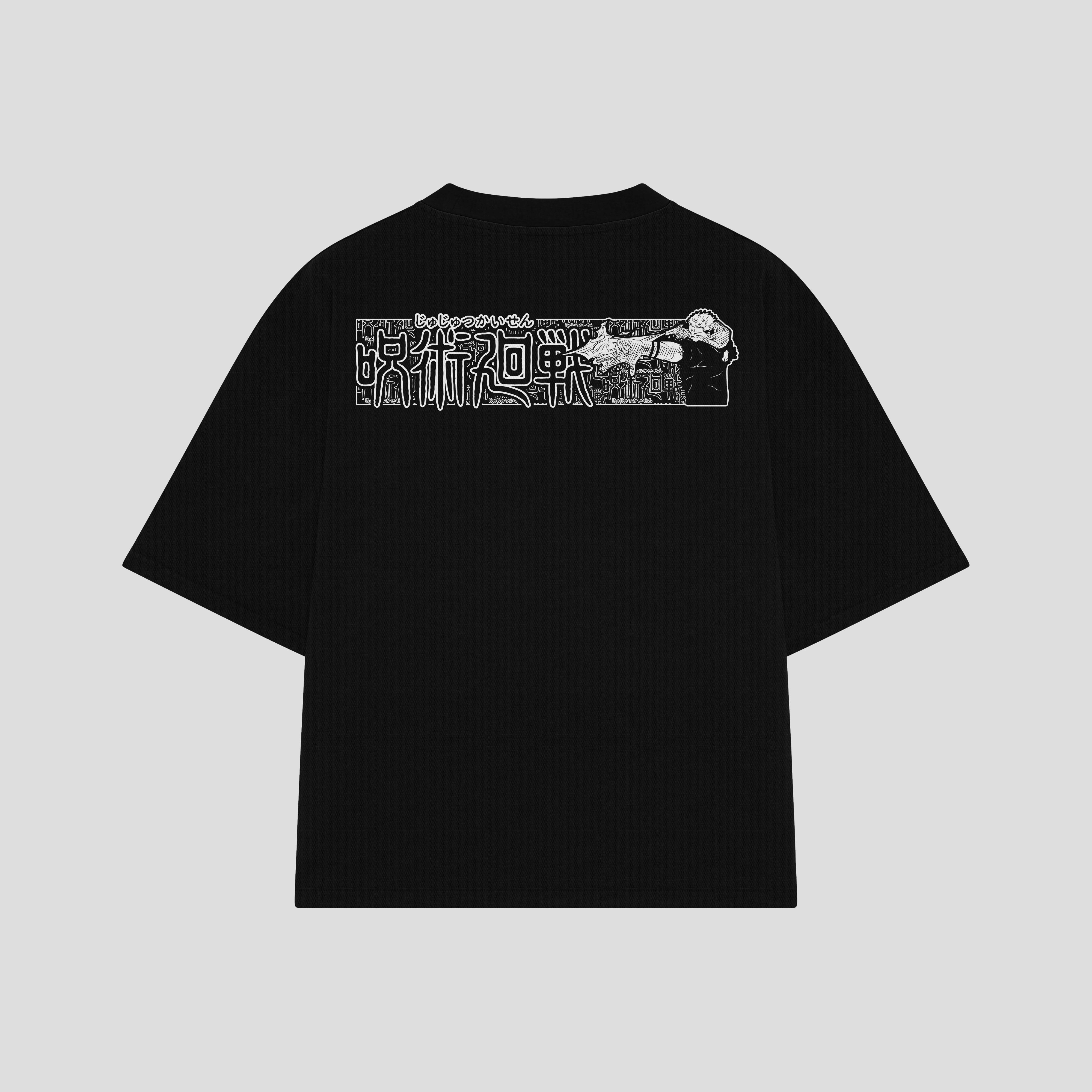 Playera streetwear premium de anime y gaming ExtraLife MX, corte boxy oversized drop shoulder heavyweight en color Deep Black y Off-White, moda urbana mexicana de culto.