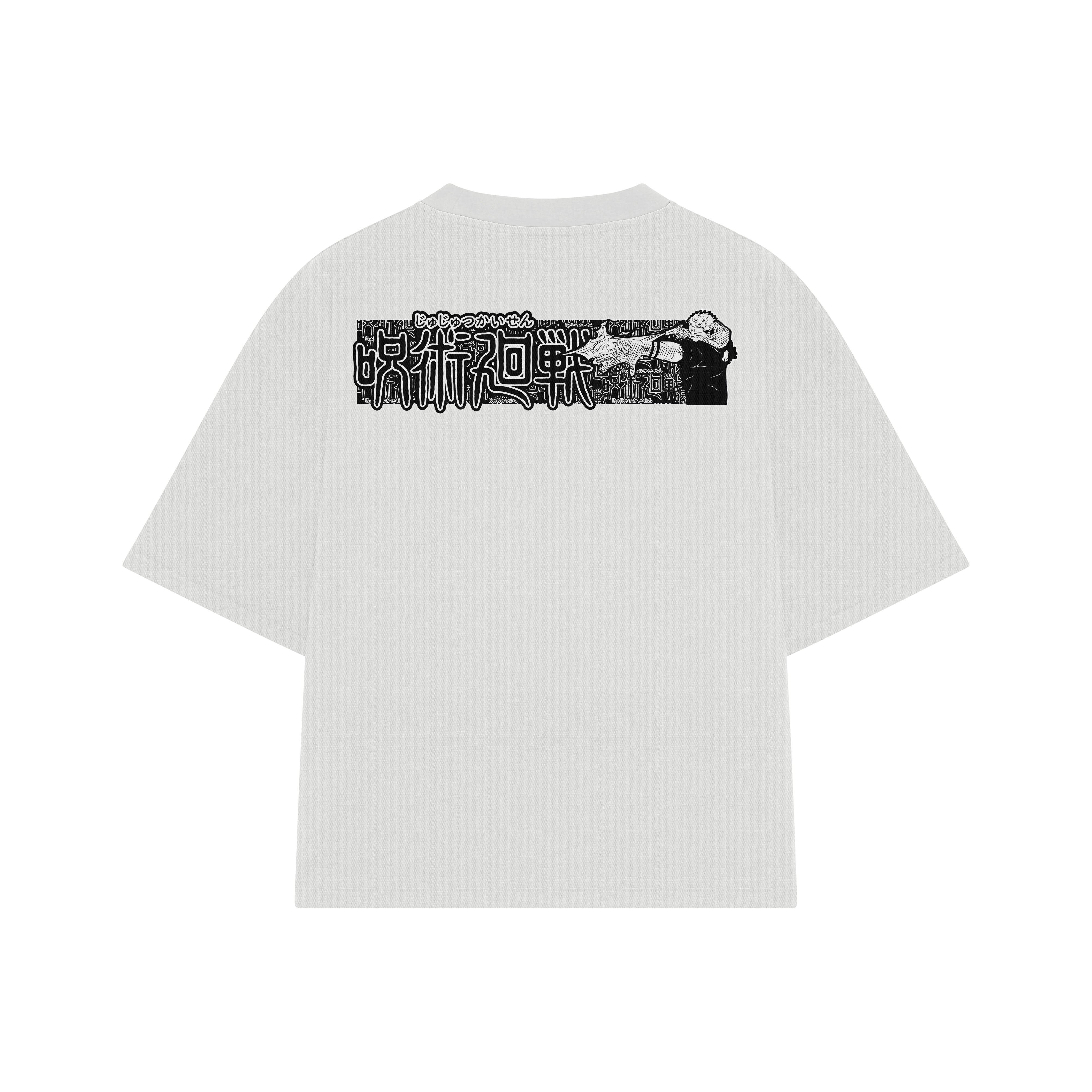 Playera streetwear premium de anime y gaming ExtraLife MX, corte boxy oversized drop shoulder heavyweight en color Deep Black y Off-White, moda urbana mexicana de culto.