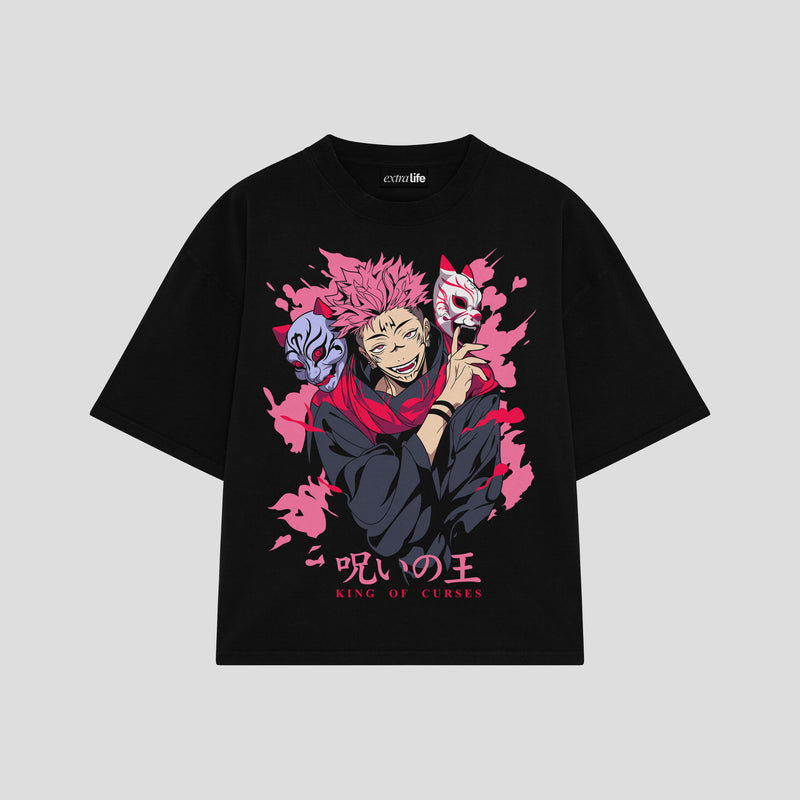 Playera streetwear premium de anime y gaming ExtraLife MX, corte boxy oversized drop shoulder heavyweight en color Deep Black y Off-White, moda urbana mexicana de culto.