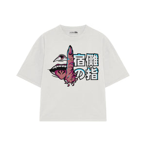 Playera streetwear premium de anime y gaming ExtraLife MX, corte boxy oversized drop shoulder heavyweight en color Deep Black y Off-White, moda urbana mexicana de culto.