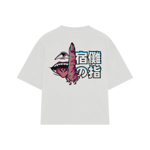 Playera streetwear premium de anime y gaming ExtraLife MX, corte boxy oversized drop shoulder heavyweight en color Deep Black y Off-White, moda urbana mexicana de culto.