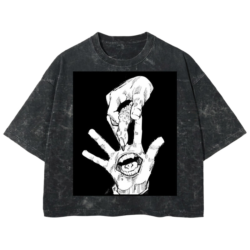 Playera streetwear premium de anime y gaming ExtraLife MX, corte boxy deluxe mineral wash heavyweight en color Acid Wash, moda urbana mexicana de culto.