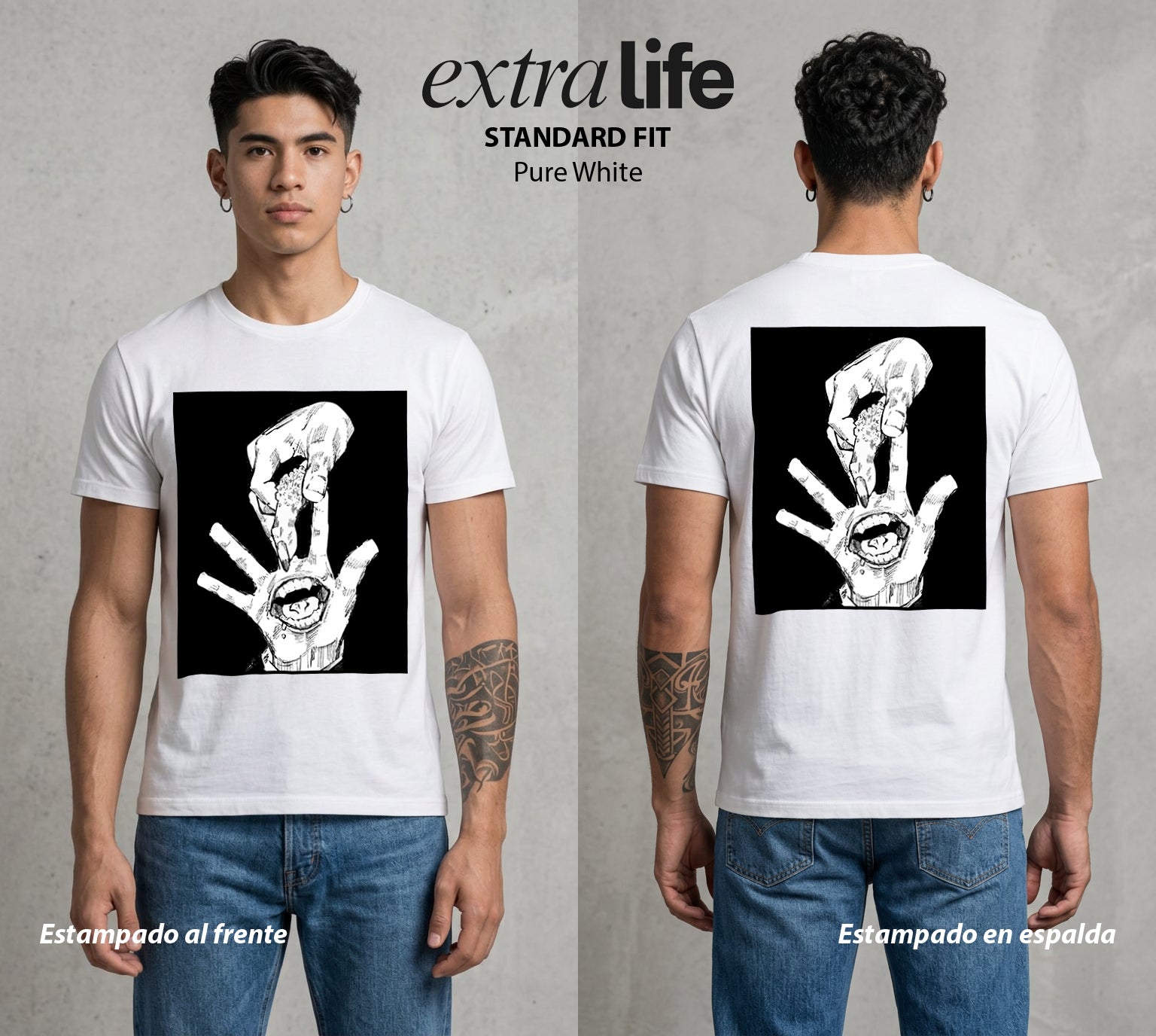 El Arte de las Maldiciones | El Rey de las Maldiciones #01946 - Playera Standard Fit | Pure White - Foto en modelo