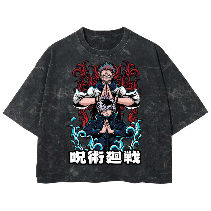 Playera streetwear premium de anime y gaming ExtraLife MX, corte boxy deluxe mineral wash heavyweight en color Acid Wash, moda urbana mexicana de culto.