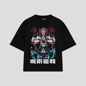 Playera streetwear premium de anime y gaming ExtraLife MX, corte boxy oversized drop shoulder heavyweight en color Deep Black y Off-White, moda urbana mexicana de culto.