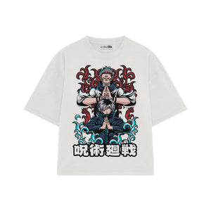Playera streetwear premium de anime y gaming ExtraLife MX, corte boxy oversized drop shoulder heavyweight en color Deep Black y Off-White, moda urbana mexicana de culto.