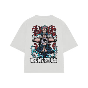 Playera streetwear premium de anime y gaming ExtraLife MX, corte boxy oversized drop shoulder heavyweight en color Deep Black y Off-White, moda urbana mexicana de culto.