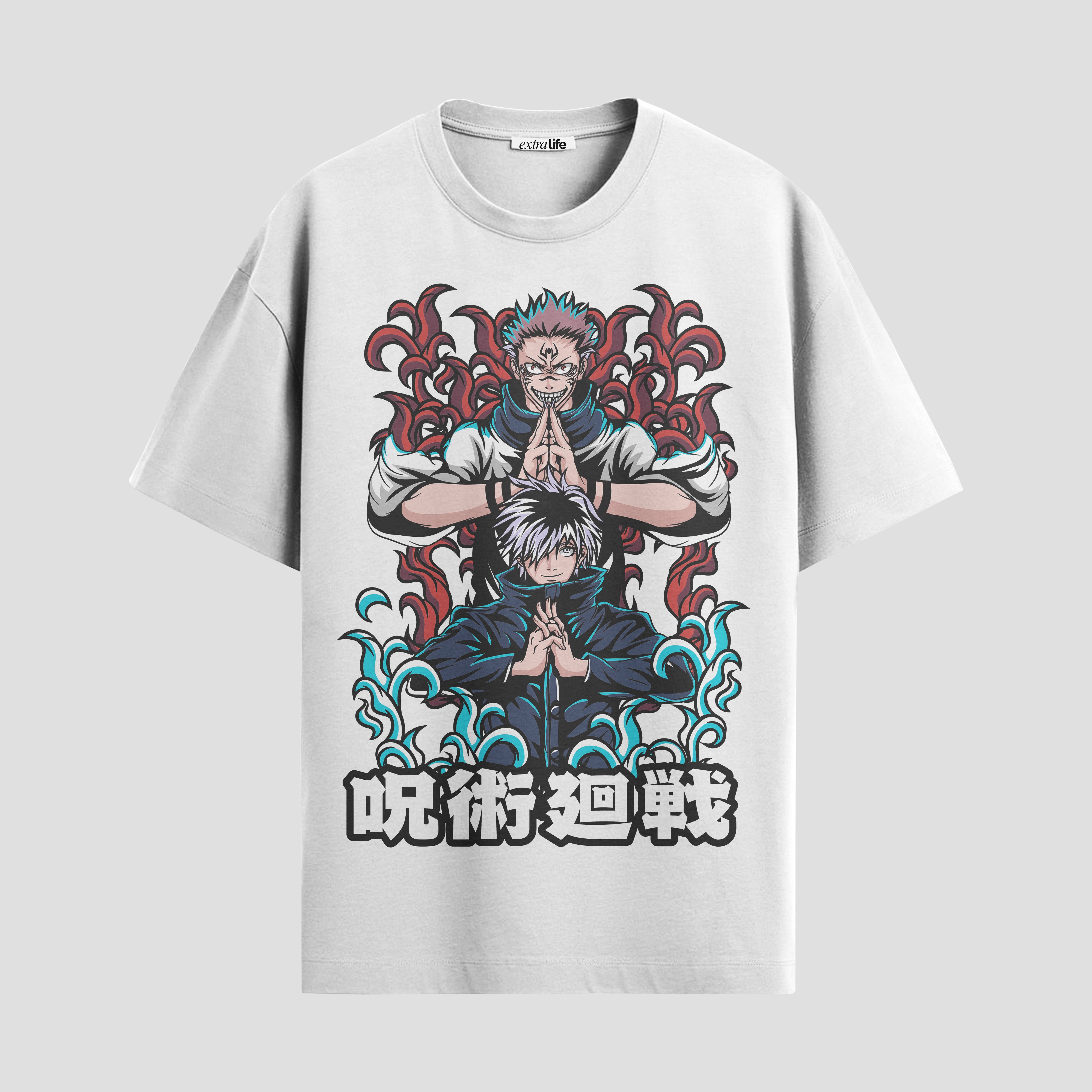 Playera urbana de anime y gaming ExtraLife MX, corte Standard Fit unisex ligero y transpirable en color Deep Black y Pure White, ropa de uso diario para gym y casual.