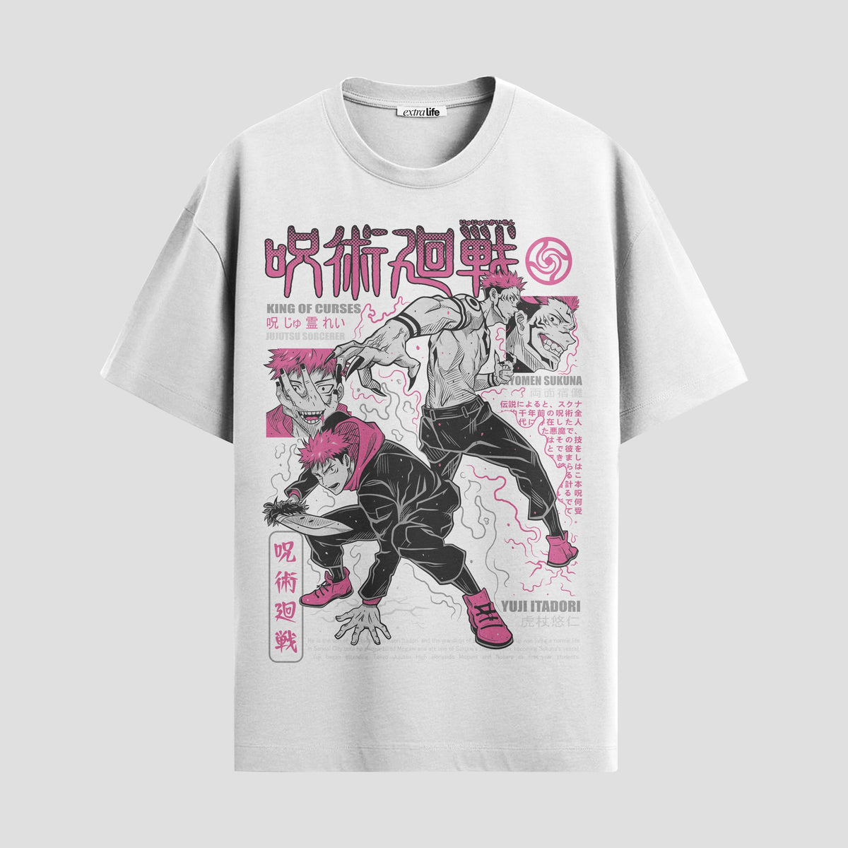 Playera urbana de anime y gaming ExtraLife MX, corte Classic Premium unisex ligero y transpirable en color Deep Black y Pure White, ropa de uso diario para gym y casual.