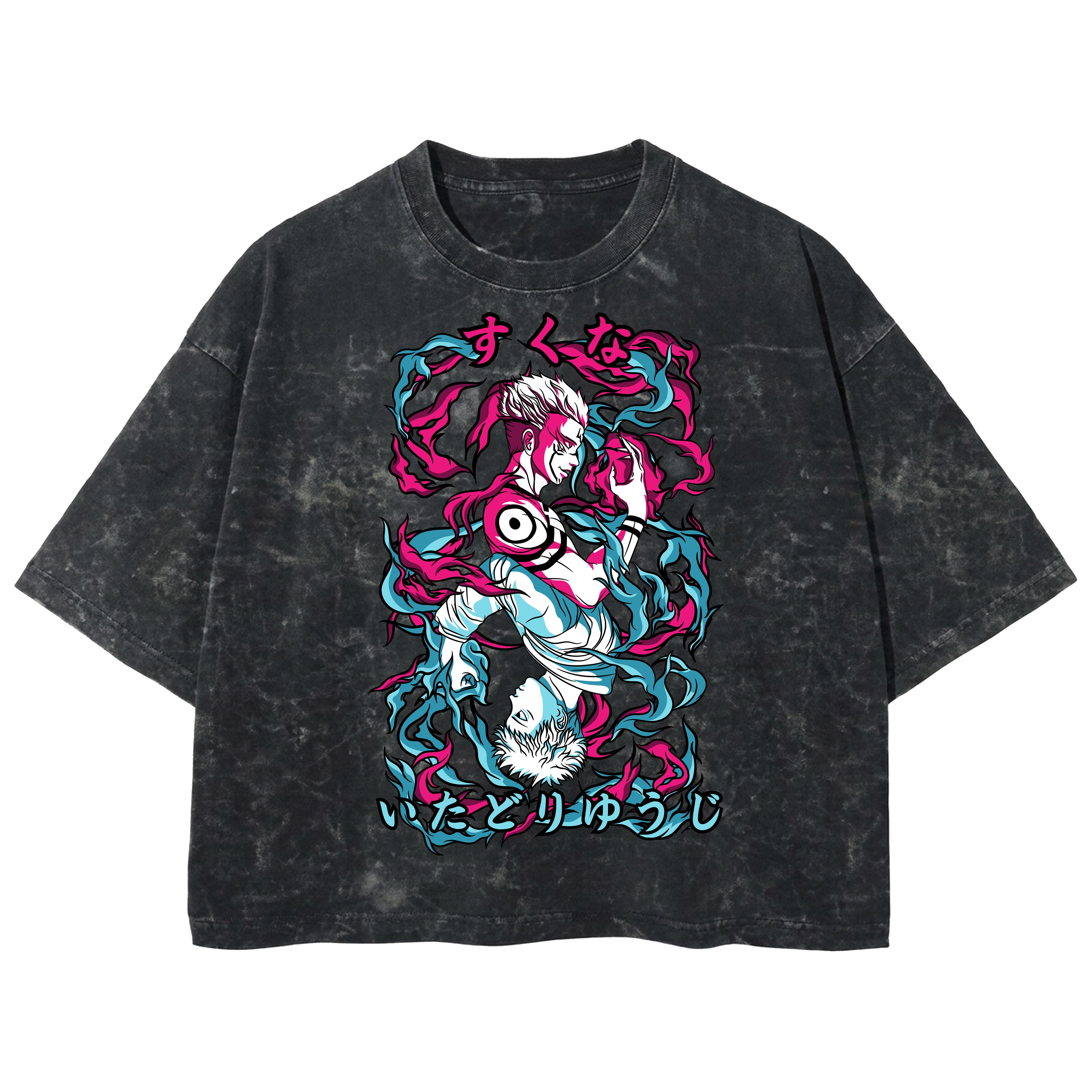 Playera streetwear premium de anime y gaming ExtraLife MX, corte boxy deluxe mineral wash heavyweight en color Acid Wash, moda urbana mexicana de culto.