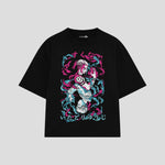 Playera streetwear premium de anime y gaming ExtraLife MX, corte boxy oversized drop shoulder heavyweight en color Deep Black y Off-White, moda urbana mexicana de culto.