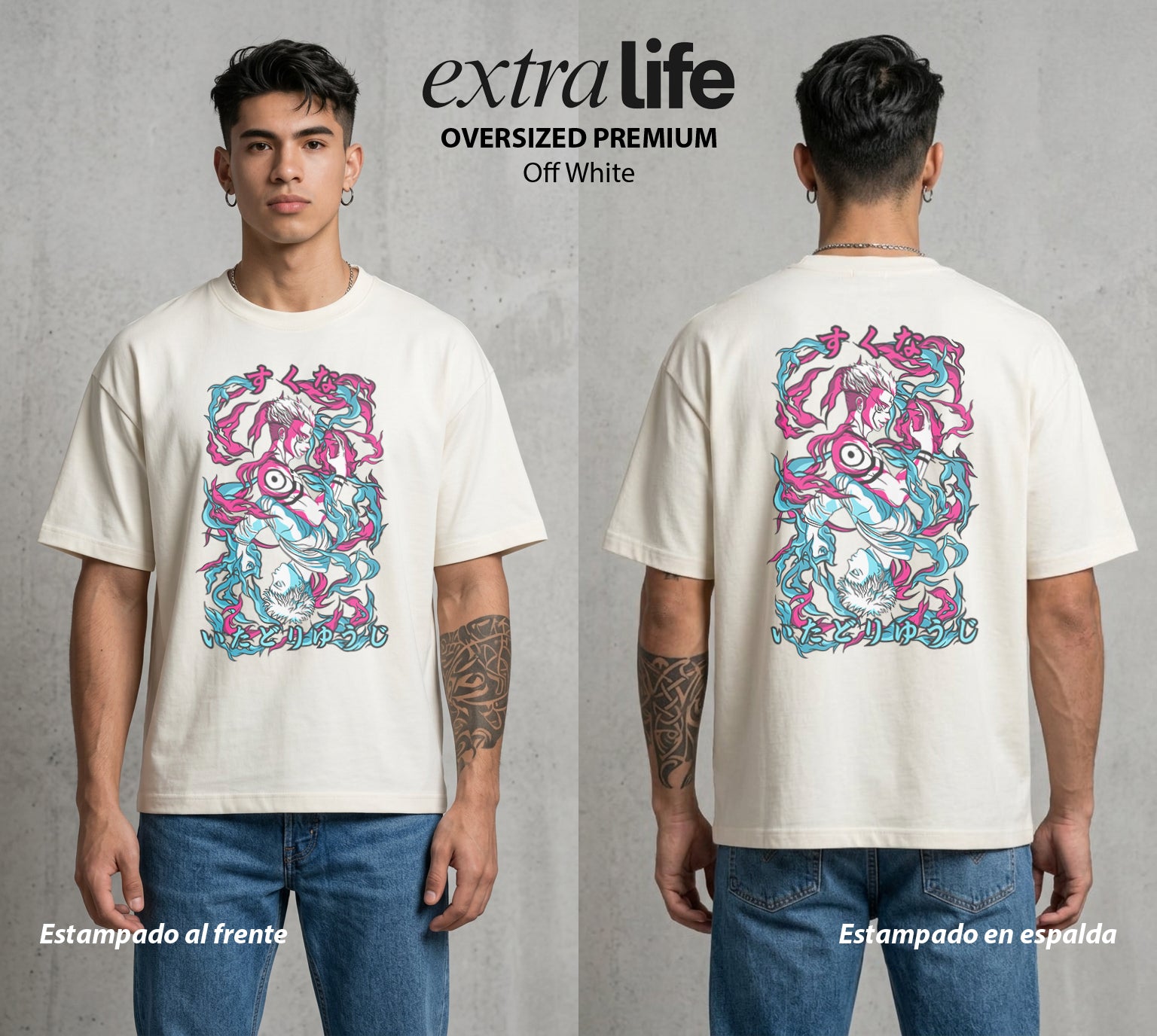 El Arte de las Maldiciones | Fuerza de Voluntad #01950 - Playera Oversized Premium | Off White - Foto en modelo