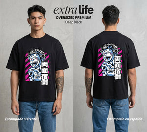 El Arte de las Maldiciones | El Caos Incarnado #01951 - Playera Oversized Premium | Deep Black - Foto en modelo