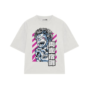 Playera streetwear premium de anime y gaming ExtraLife MX, corte boxy oversized drop shoulder heavyweight en color Deep Black y Off-White, moda urbana mexicana de culto.