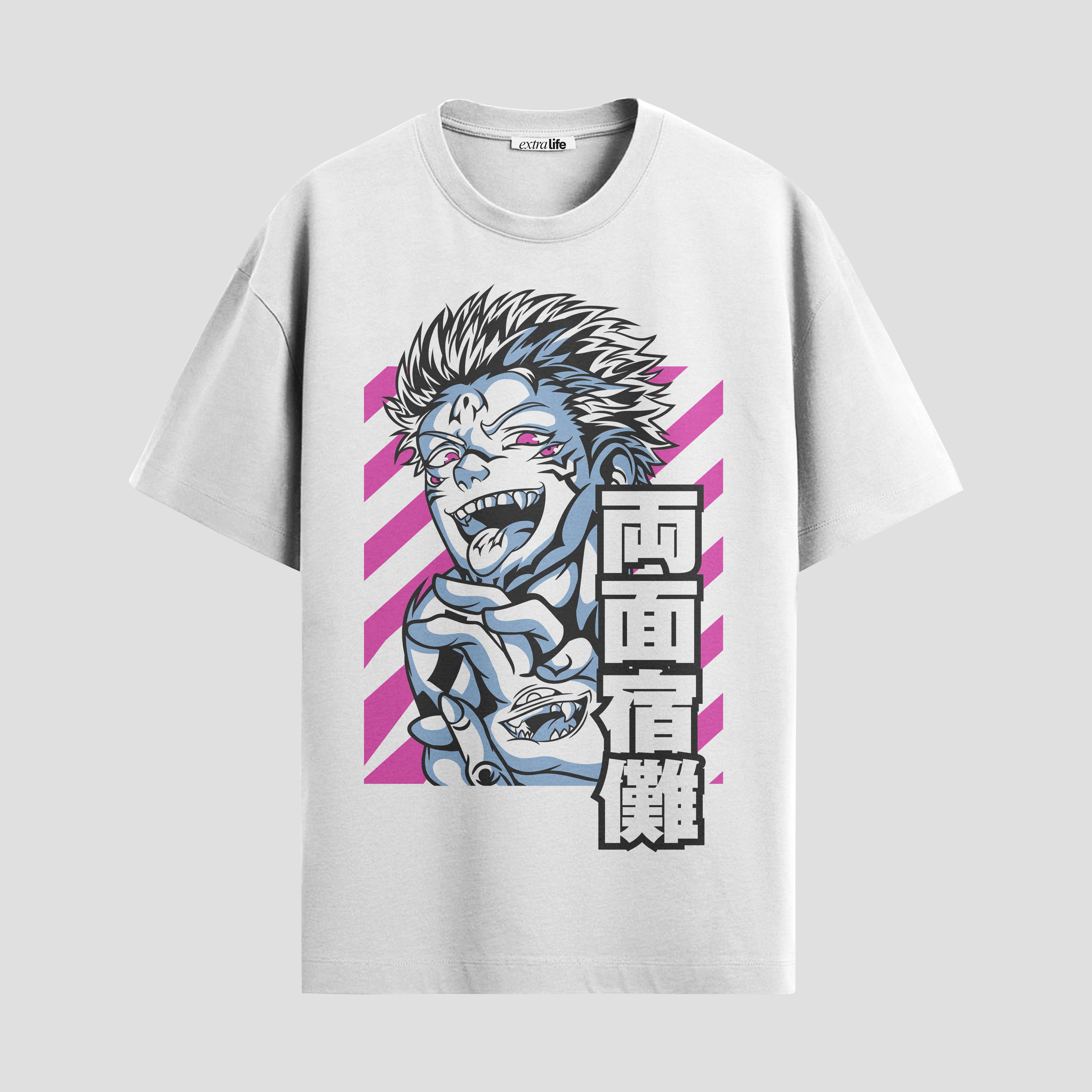 Playera urbana de anime y gaming ExtraLife MX, corte Standard Fit unisex ligero y transpirable en color Deep Black y Pure White, ropa de uso diario para gym y casual.