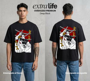 El Arte de las Maldiciones | El Musculoso sin Tecnica #01955 - Playera Oversized Premium | Deep Black - Foto en modelo