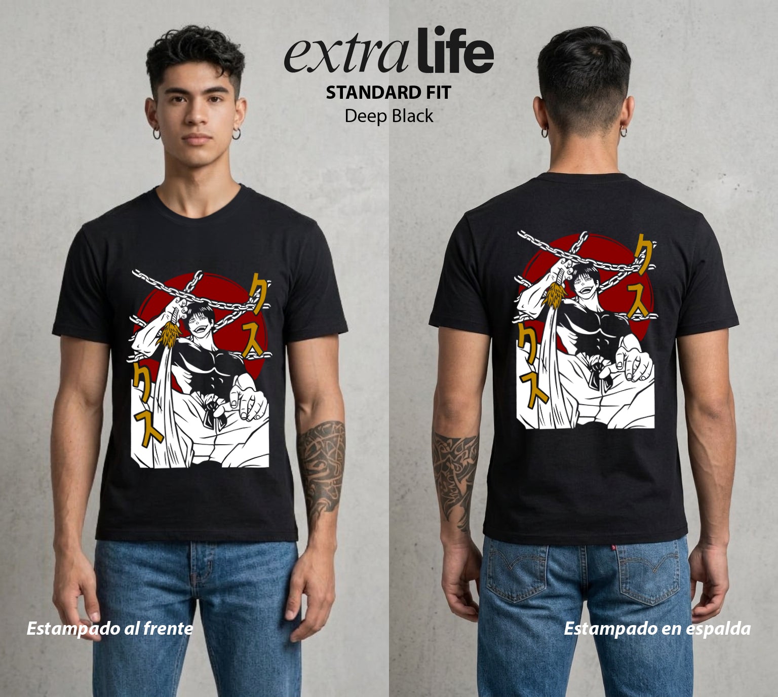 El Arte de las Maldiciones | El Musculoso sin Tecnica #01955 - Playera Standard Fit | Deep Black - Foto en modelo