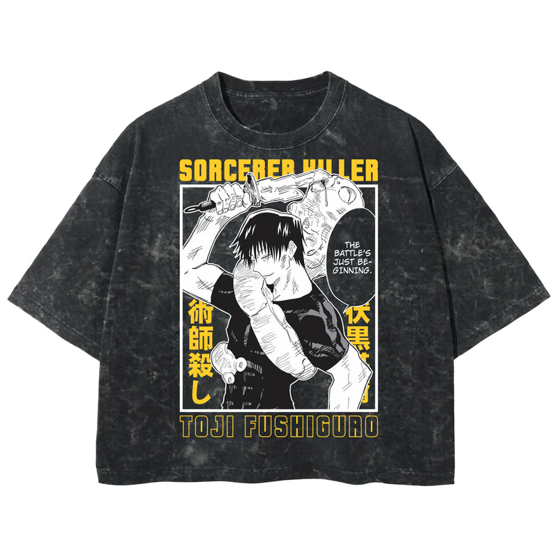 Playera streetwear premium de anime y gaming ExtraLife MX, corte boxy deluxe mineral wash heavyweight en color Acid Wash, moda urbana mexicana de culto.