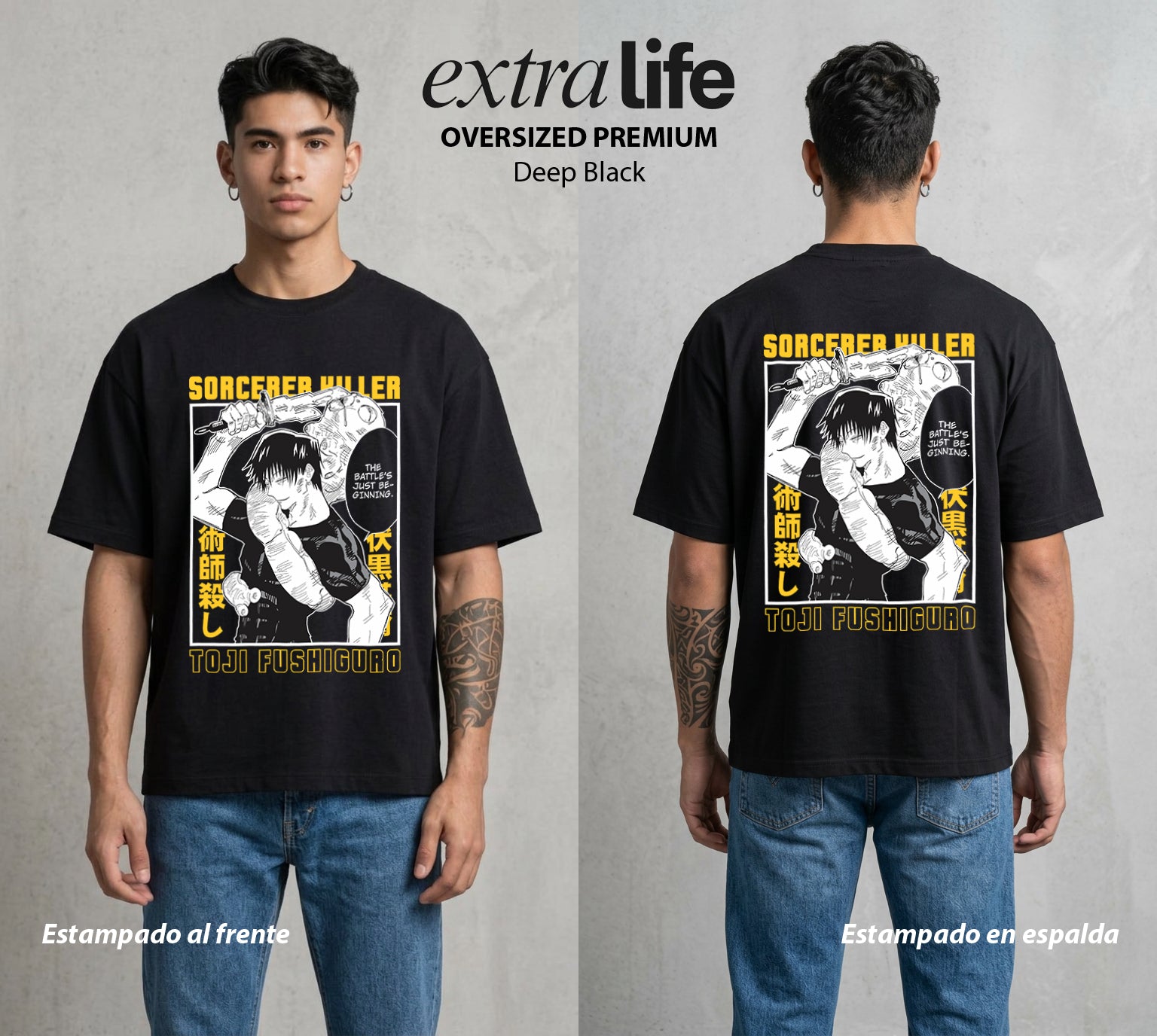 El Arte de las Maldiciones | El Musculoso sin Tecnica #01956 - Playera Oversized Premium | Deep Black - Foto en modelo