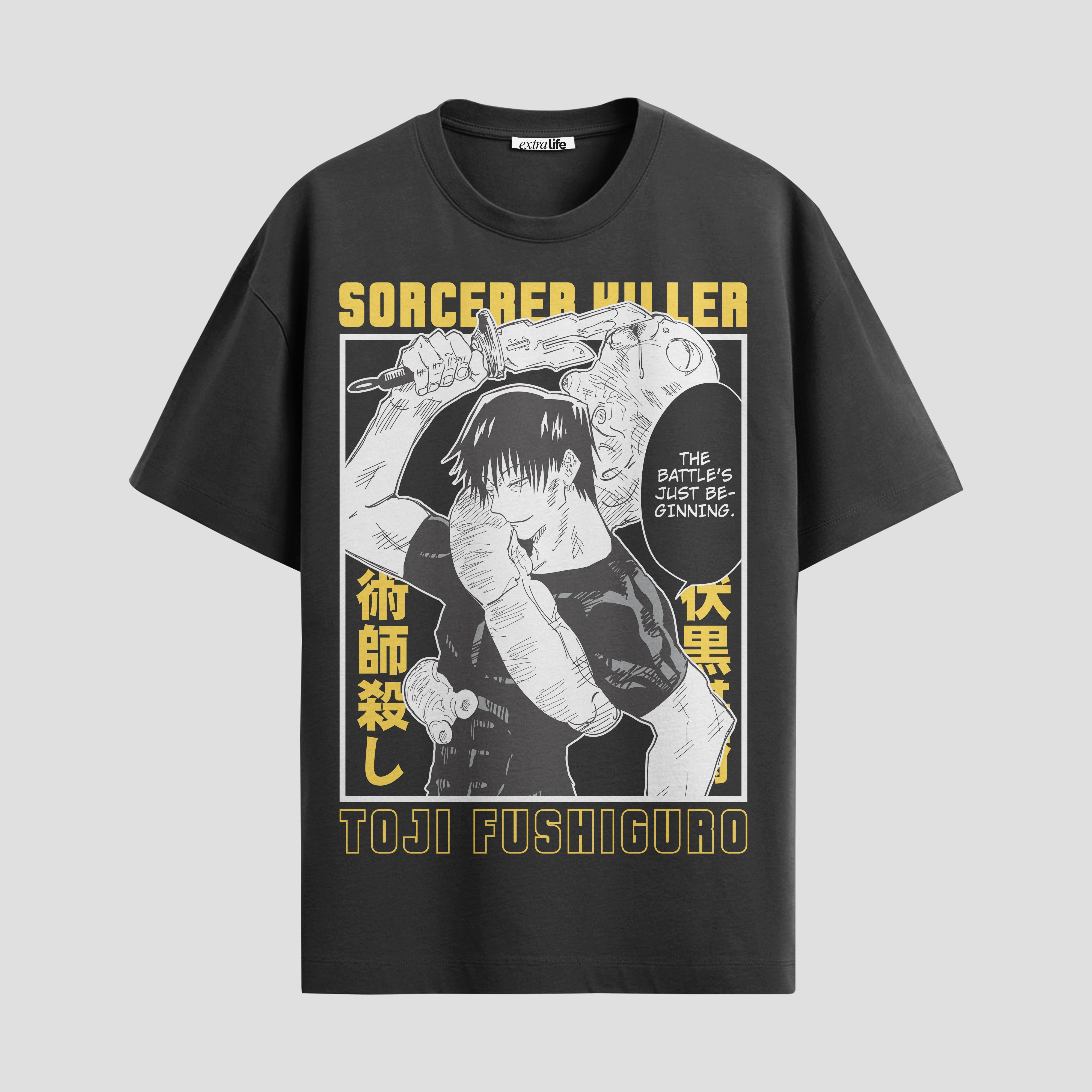 Playera urbana de anime y gaming ExtraLife MX, corte Standard Fit unisex ligero y transpirable en color Deep Black y Pure White, ropa de uso diario para gym y casual.