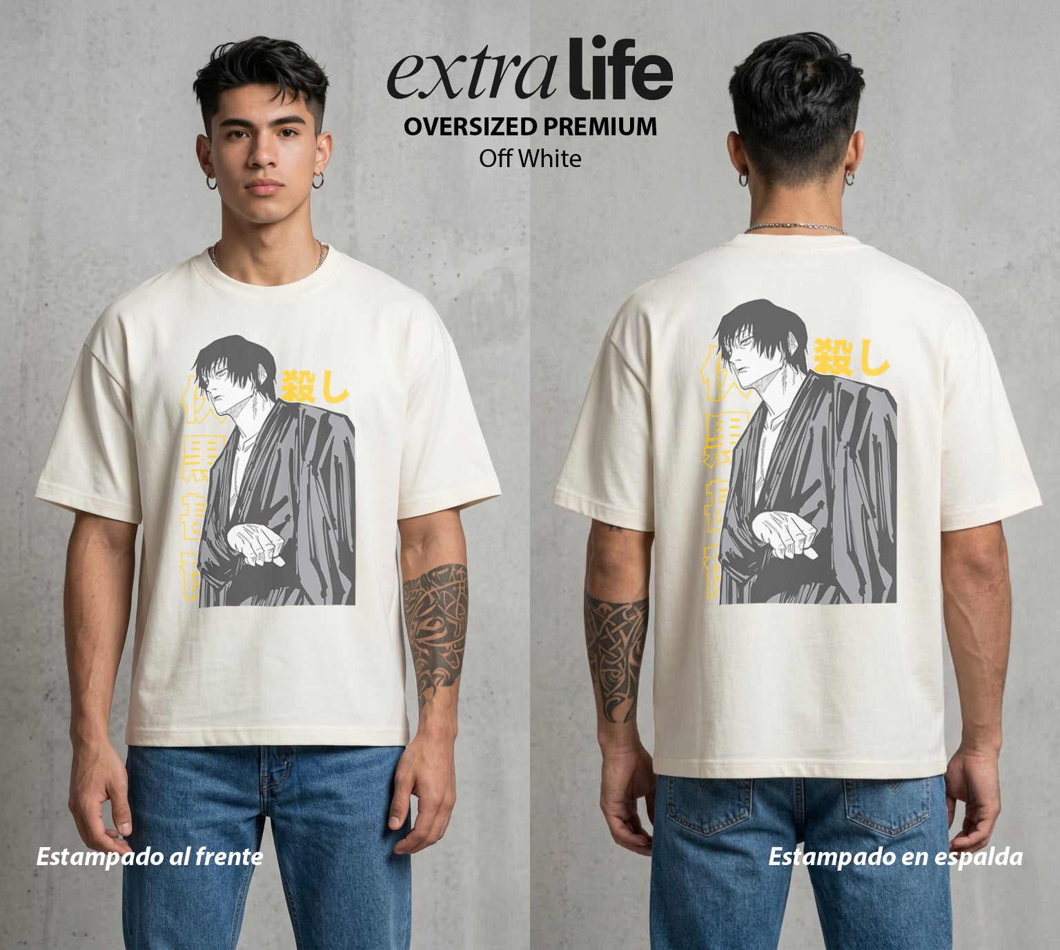 El Arte de las Maldiciones | El Padre del Sombra #01957 - Playera Oversized Premium | Off White - Foto en modelo