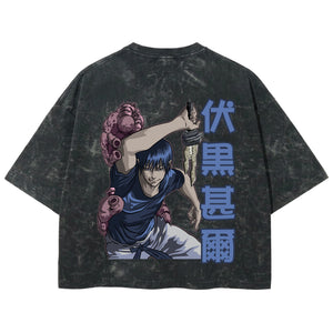 Playera streetwear premium de anime y gaming ExtraLife MX, corte boxy deluxe mineral wash heavyweight en color Acid Wash, moda urbana mexicana de culto.