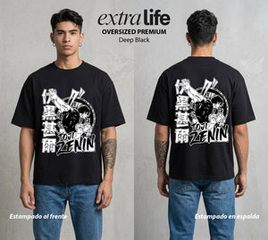 El Arte de las Maldiciones | El Musculoso sin Tecnica #01960 - Playera Oversized Premium | Deep Black - Foto en modelo