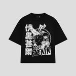 Playera streetwear premium de anime y gaming ExtraLife MX, corte boxy oversized drop shoulder heavyweight en color Deep Black y Off-White, moda urbana mexicana de culto.