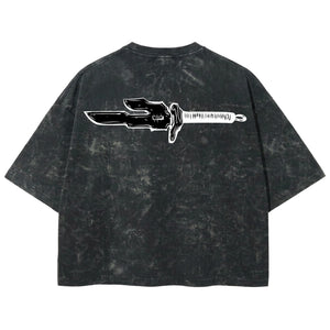 Playera streetwear premium de anime y gaming ExtraLife MX, corte boxy deluxe mineral wash heavyweight en color Acid Wash, moda urbana mexicana de culto.