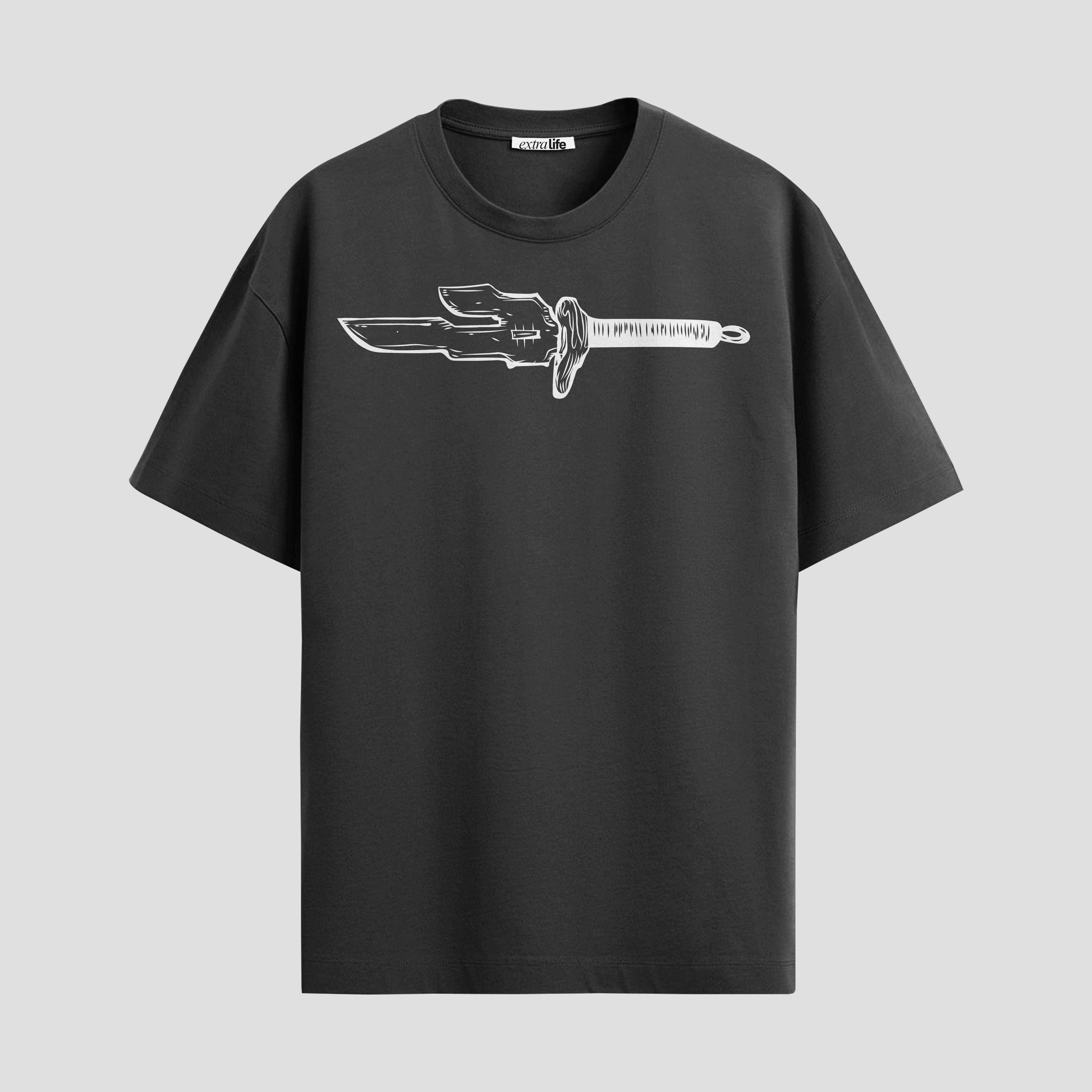 Playera urbana de anime y gaming ExtraLife MX, corte Standard Fit unisex ligero y transpirable en color Deep Black y Pure White, ropa de uso diario para gym y casual.