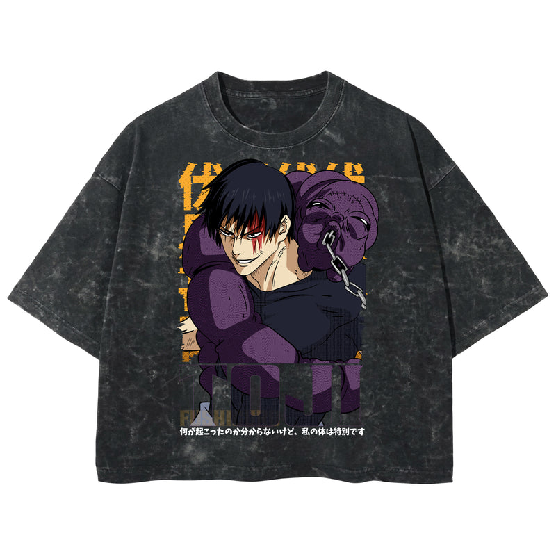 Playera streetwear premium de anime y gaming ExtraLife MX, corte boxy deluxe mineral wash heavyweight en color Acid Wash, moda urbana mexicana de culto.