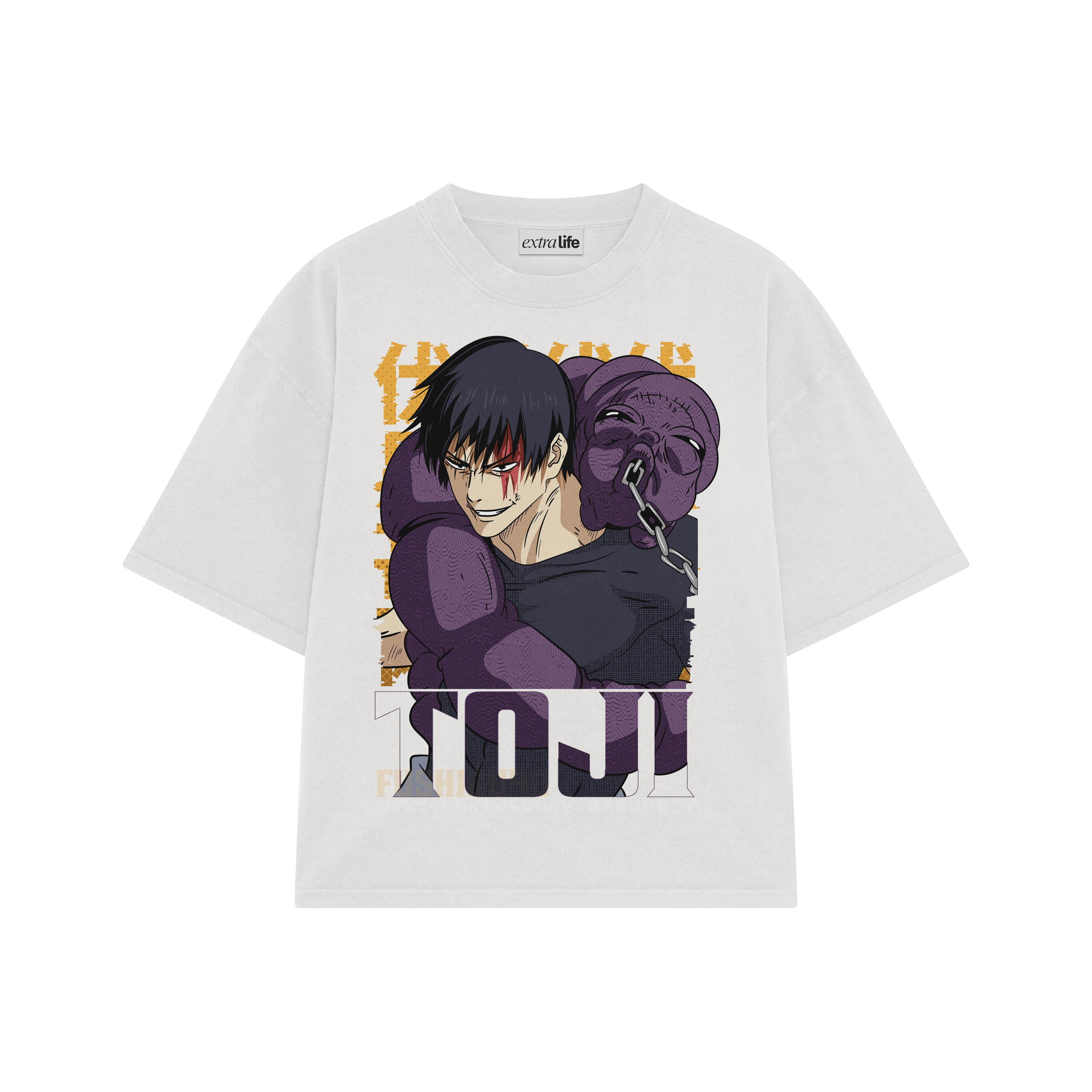 Playera streetwear premium de anime y gaming ExtraLife MX, corte boxy oversized drop shoulder heavyweight en color Deep Black y Off-White, moda urbana mexicana de culto.