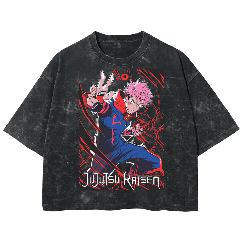 Playera streetwear premium de anime y gaming ExtraLife MX, corte boxy deluxe mineral wash heavyweight en color Acid Wash, moda urbana mexicana de culto.