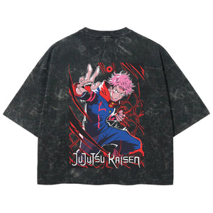 Playera streetwear premium de anime y gaming ExtraLife MX, corte boxy deluxe mineral wash heavyweight en color Acid Wash, moda urbana mexicana de culto.