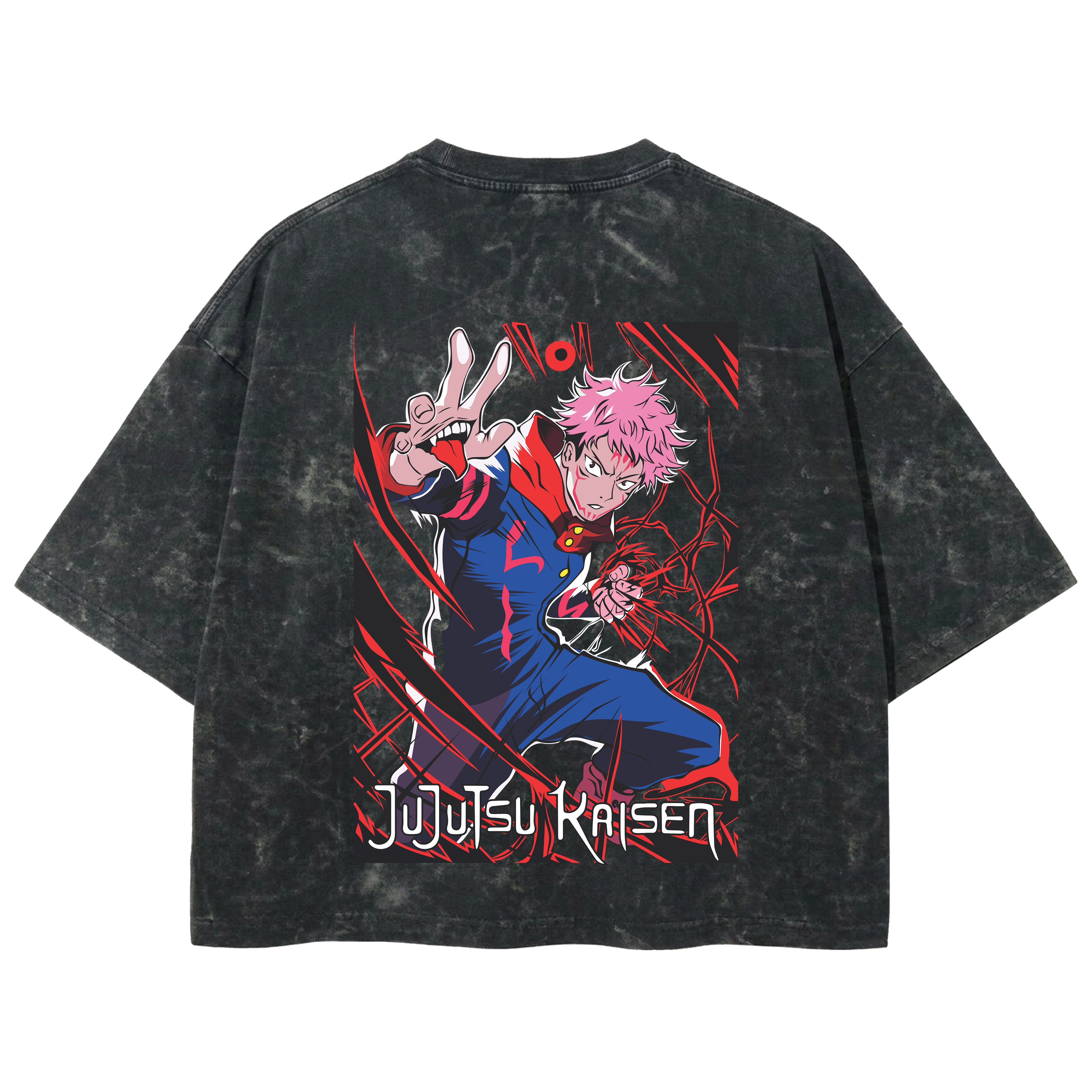 Playera streetwear premium de anime y gaming ExtraLife MX, corte boxy deluxe mineral wash heavyweight en color Acid Wash, moda urbana mexicana de culto.