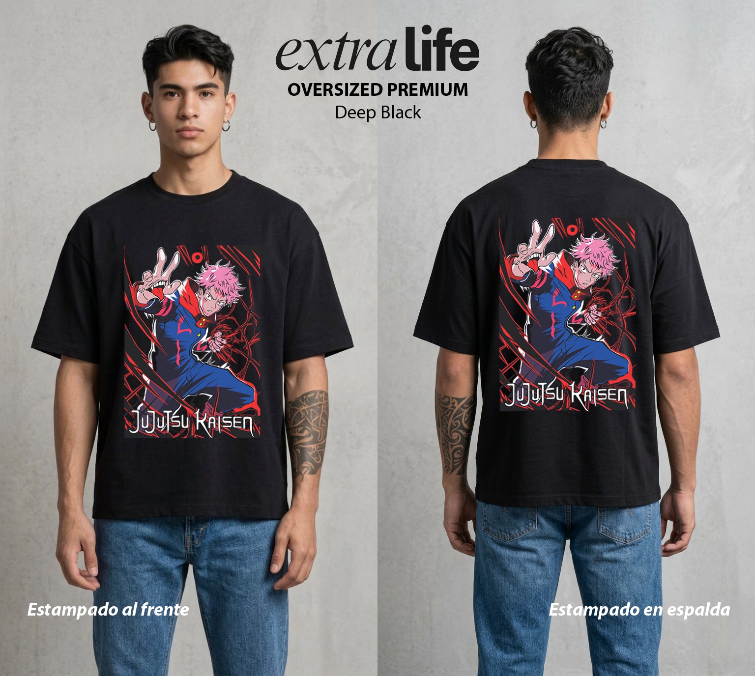 El Arte de las Maldiciones | El Corazon del Poder #01963 - Playera Oversized Premium | Deep Black - Foto en modelo