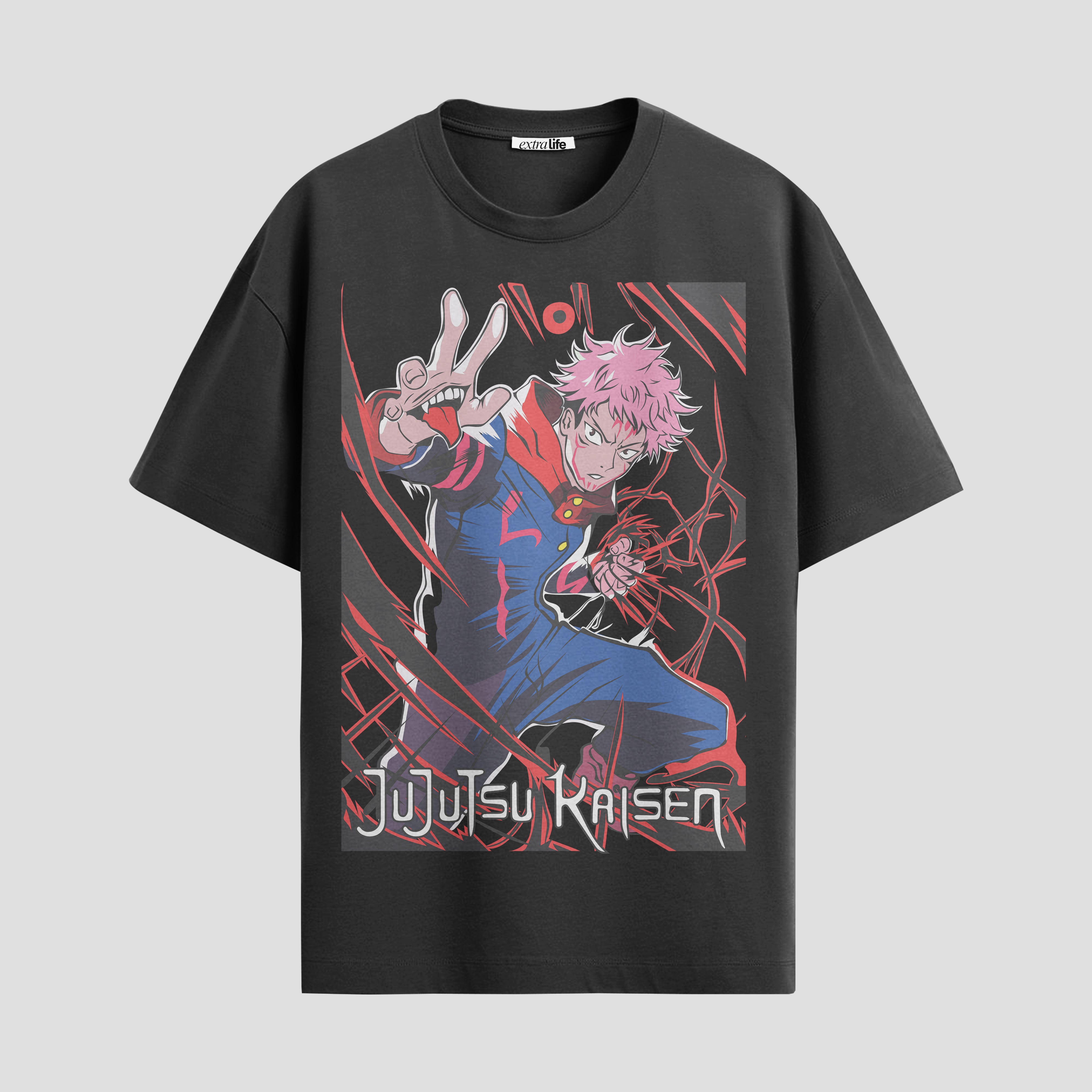 Playera urbana de anime y gaming ExtraLife MX, corte Standard Fit unisex ligero y transpirable en color Deep Black y Pure White, ropa de uso diario para gym y casual.
