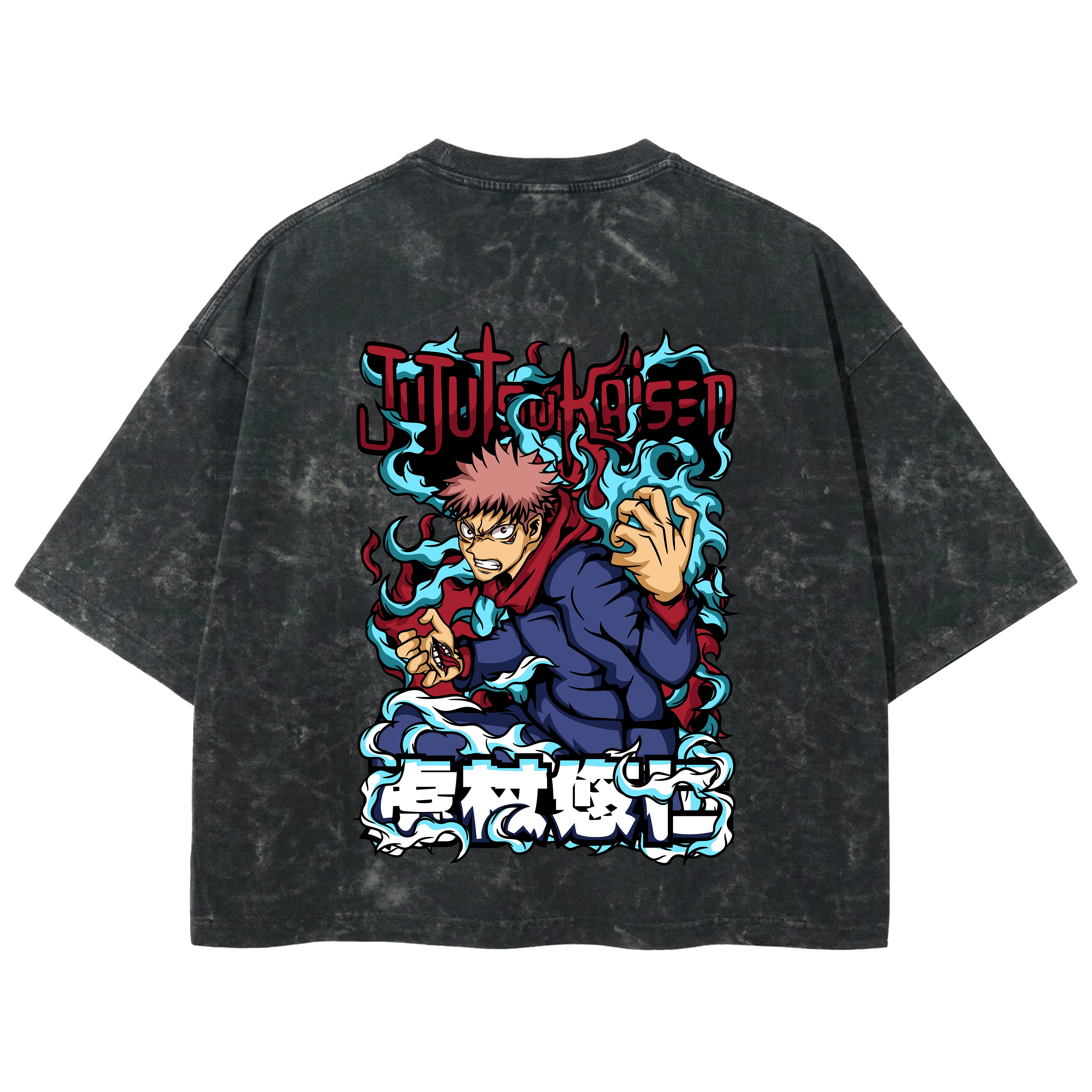 Playera streetwear premium de anime y gaming ExtraLife MX, corte boxy deluxe mineral wash heavyweight en color Acid Wash, moda urbana mexicana de culto.